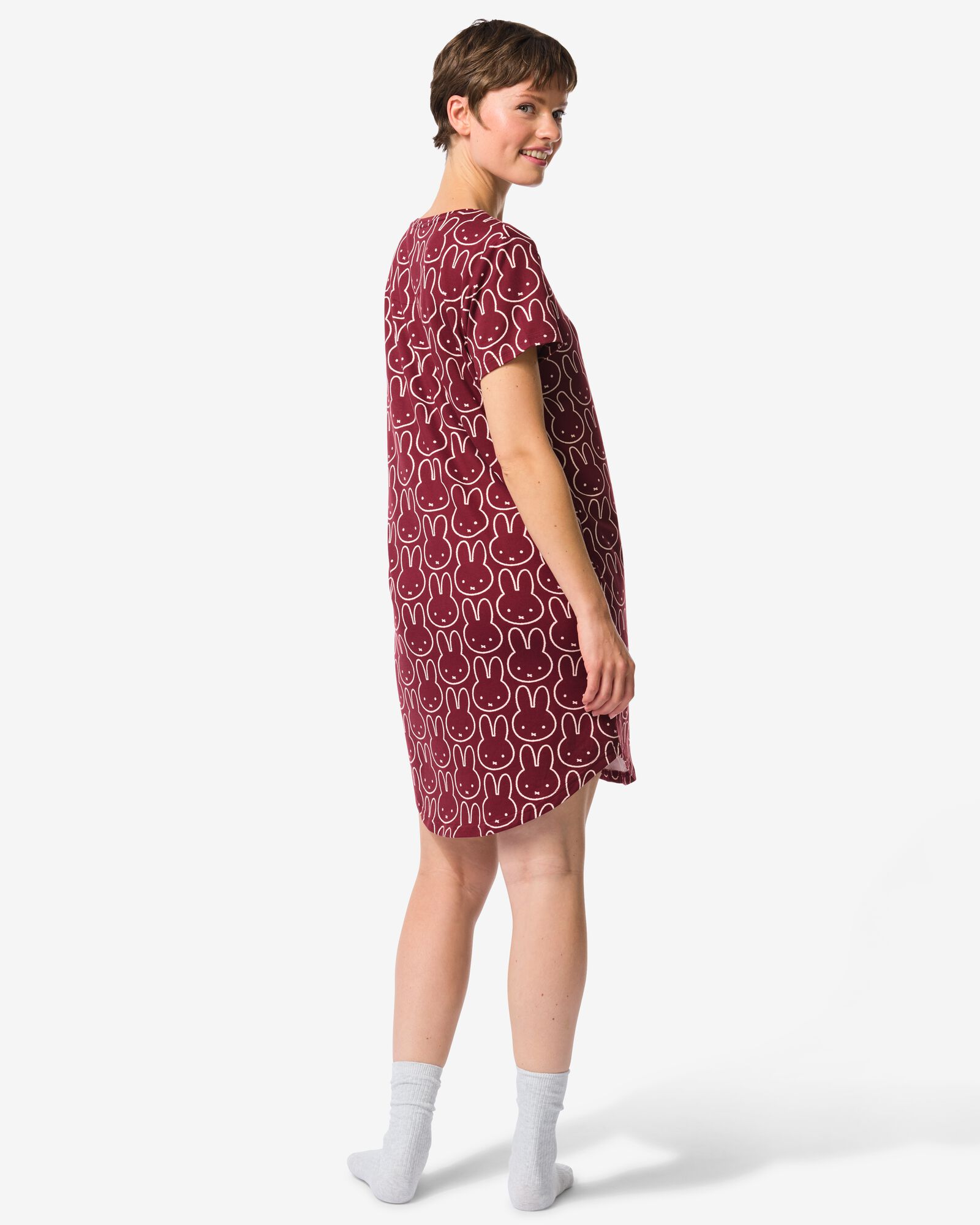 nijntje damesnachthemd micro  bordeauxrood bordeauxrood - 23400870BURGUNDYRED - HEMA