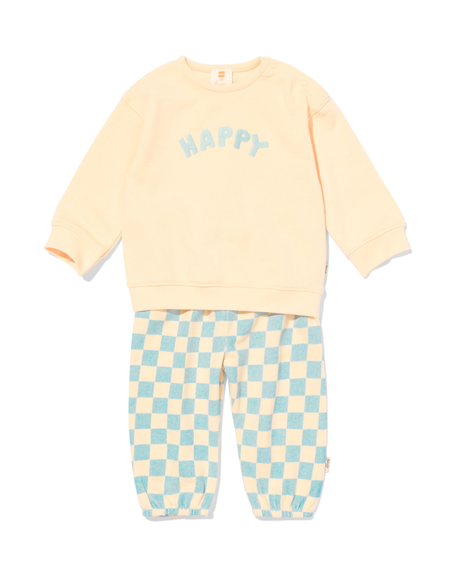 newborn kledingset jersey blokken  ecru ecru - 33438820ECRU - HEMA