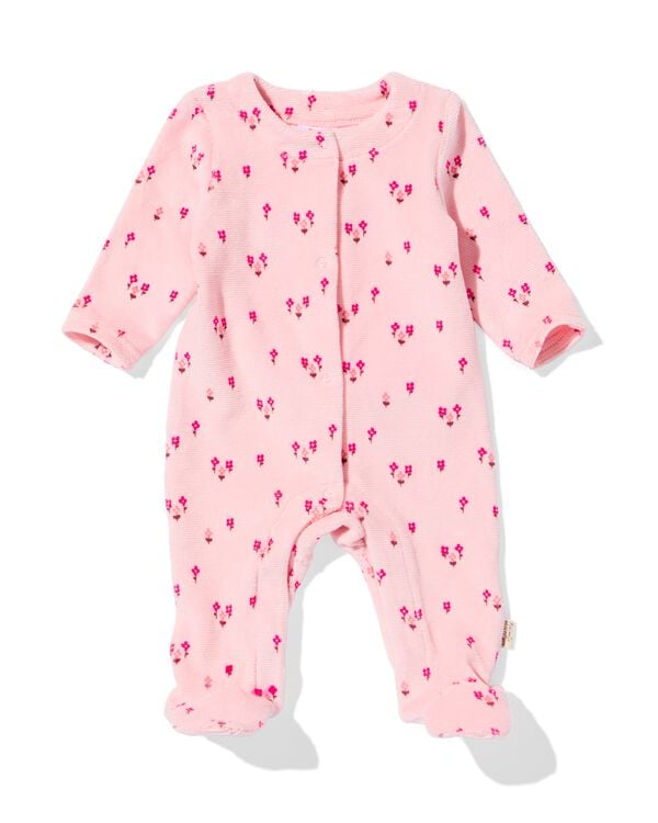 barboteuse nouveau-n&eacute; c&ocirc;tel&eacute;e velours fleurs rose rose - 33447620PINK - HEMA