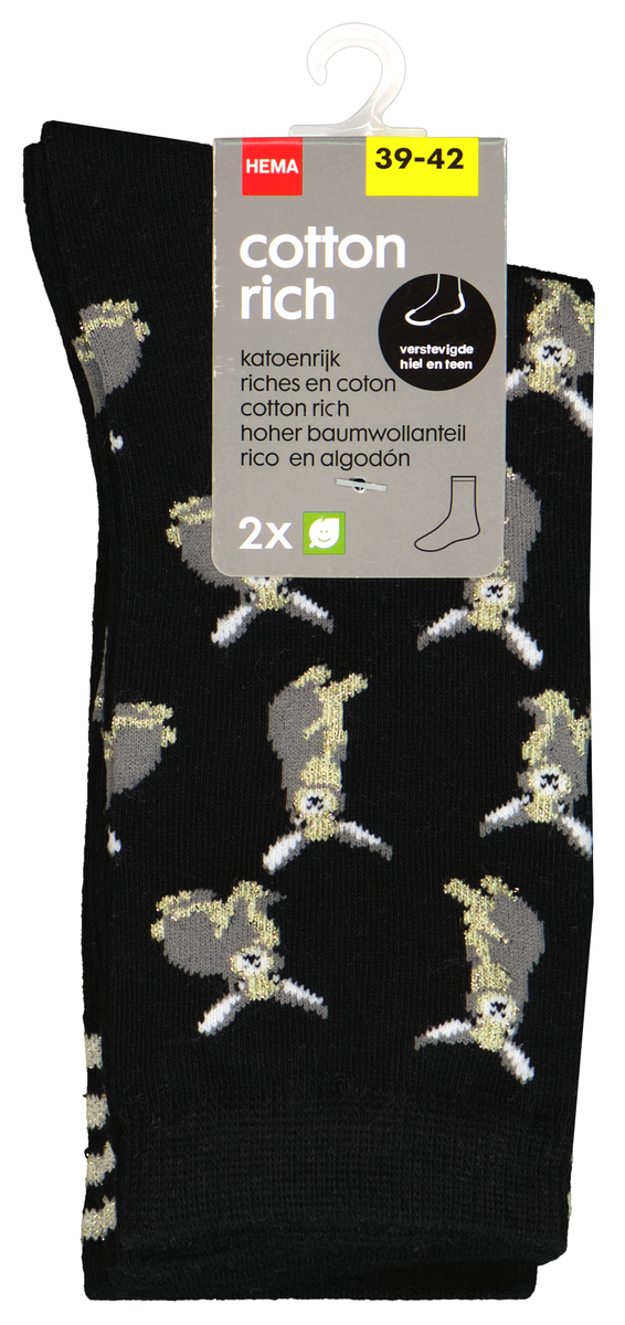 dames sokken met katoen - 2 paar zwart zwart - 1000028905 - HEMA