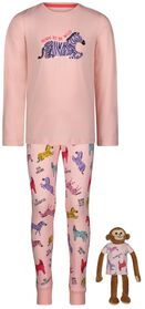 Kinder-Pyjama, Baumwolle, mit Puppenschlafshirt, Zebra hellrosa hellrosa - 1000026552 - HEMA