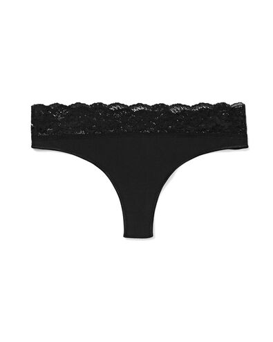 damesstring naadloos micro met kant zwart zwart - 19621229BLACK - HEMA