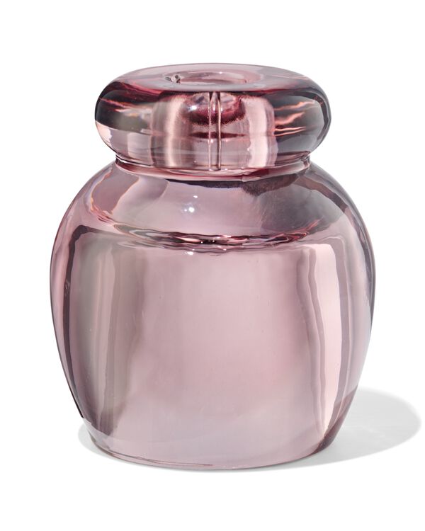2-in-1 kandelaar 8.5x10cm glas transparant roze - 13325025 - HEMA