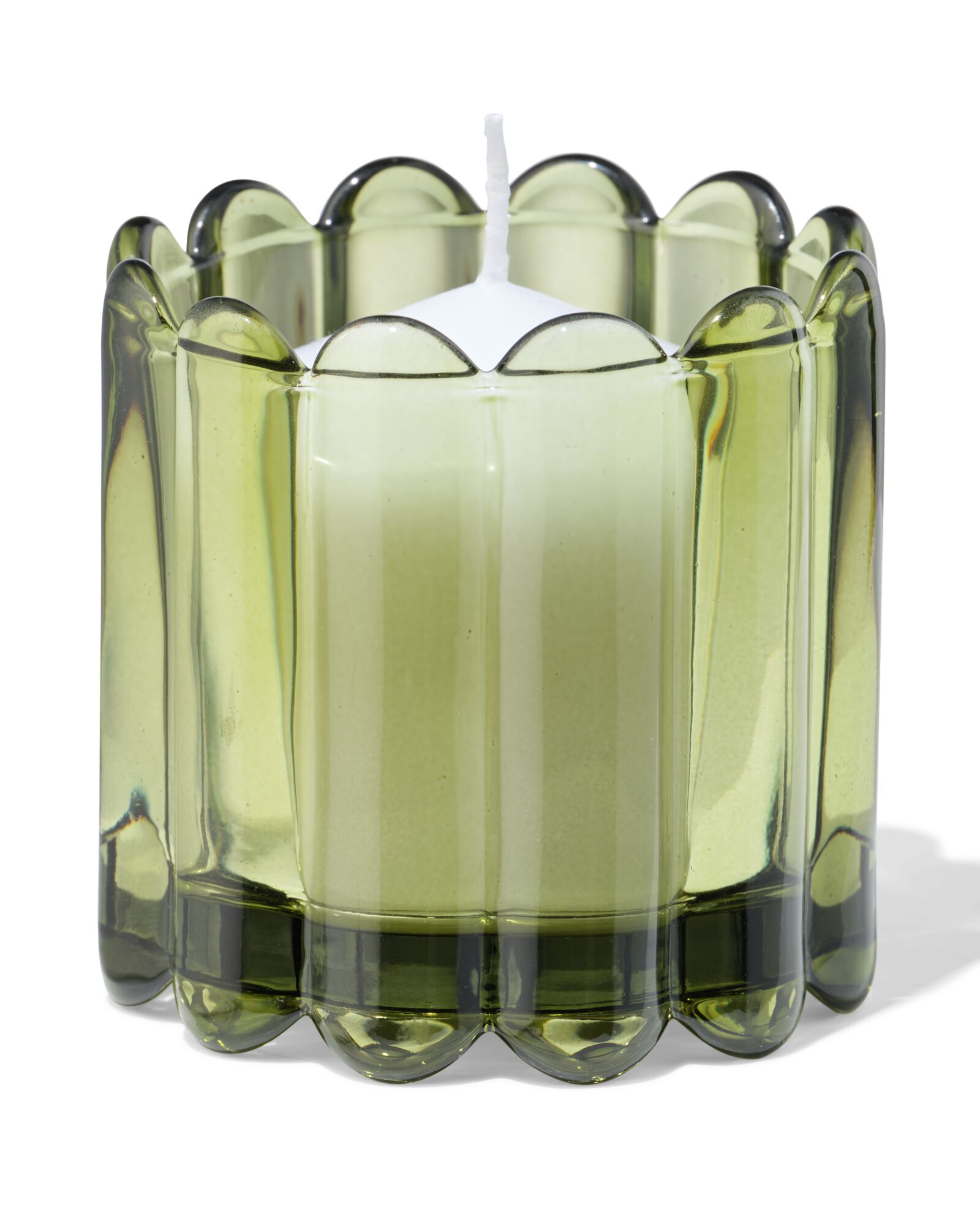 verre pour bougie parfum&eacute;e ⌀8x8cm nervur&eacute; vert fonc&eacute; - 13507546 - HEMA