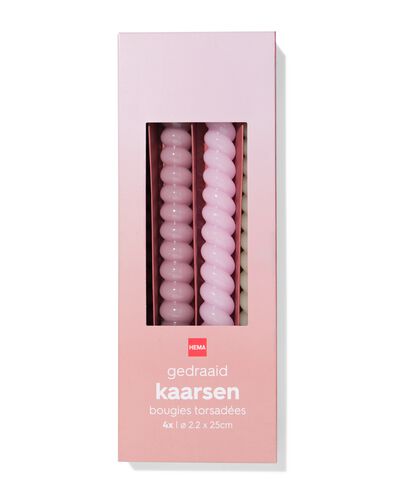 bougies d"int&eacute;rieur ⌀2,2x25cm torsad&eacute;es roses - 4 pi&egrave;ces - 13506124 - HEMA
