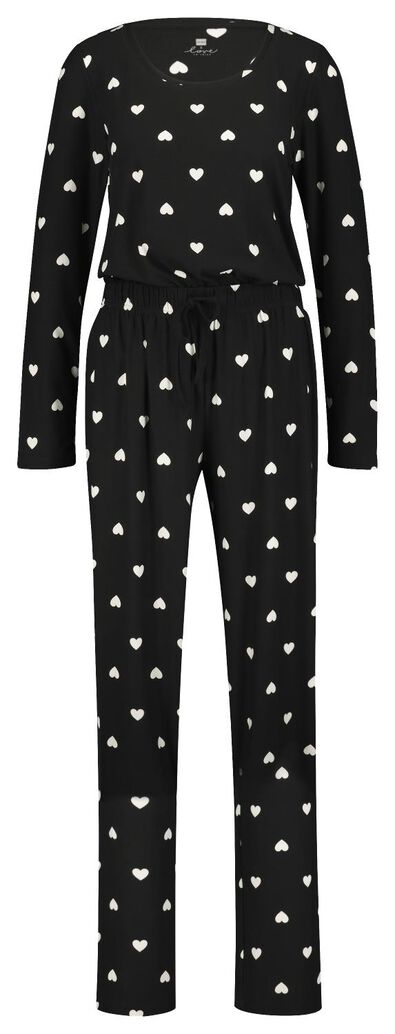 Damen-Pyjama, Mikrofaser, Herzen schwarz schwarz - 1000021721 - HEMA