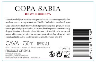Copa Sabia cava brut 0.75L - 17390710 - HEMA