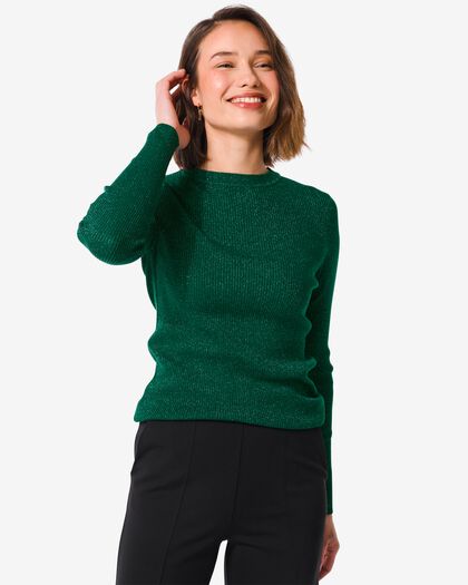 Damen-Pullover Louisa, gerippt, Glitter dunkelgrün dunkelgrün - 36244540DARKGREEN - HEMA