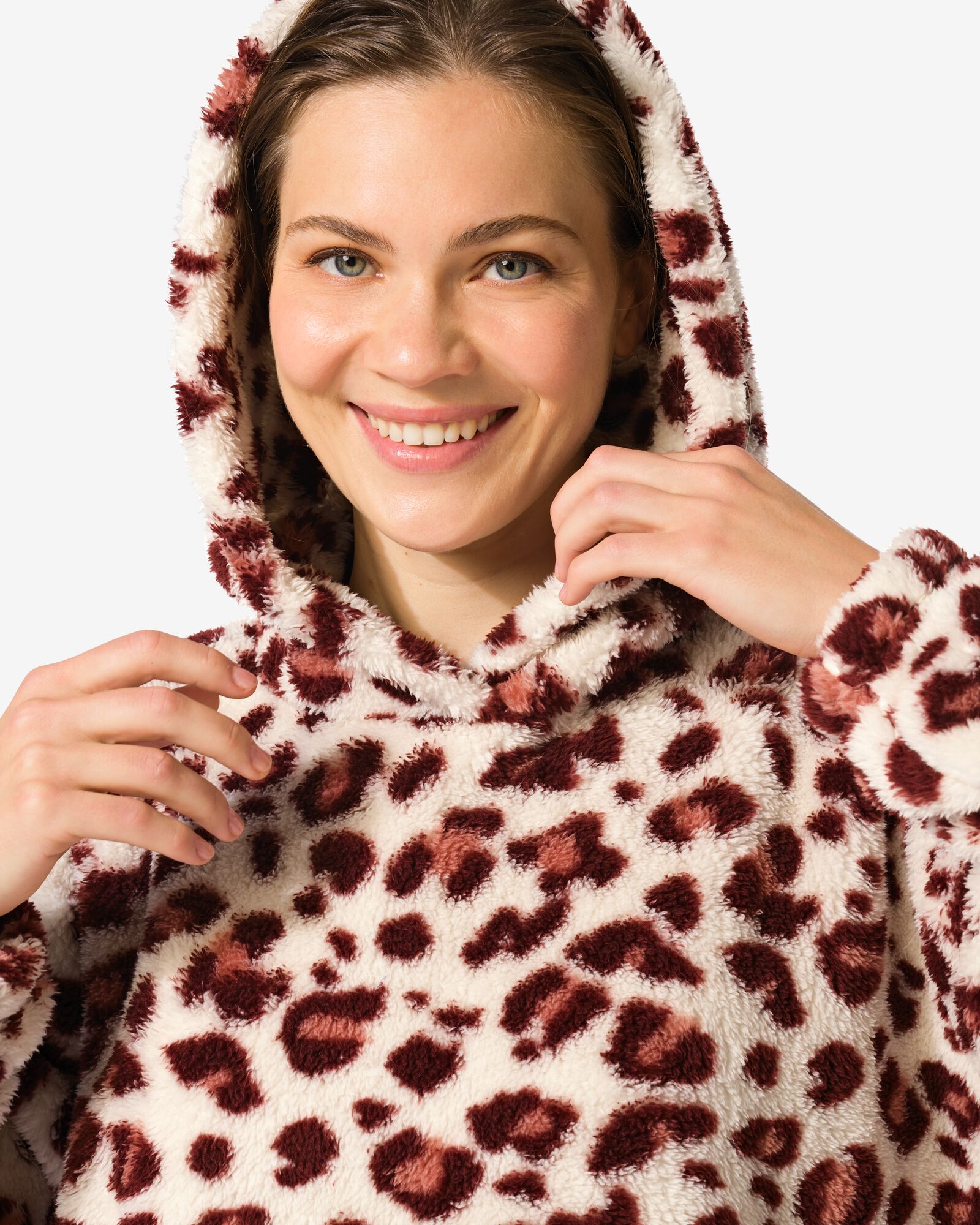 damesnachthemd fleece luipaard beige beige - 23400650BEIGE - HEMA