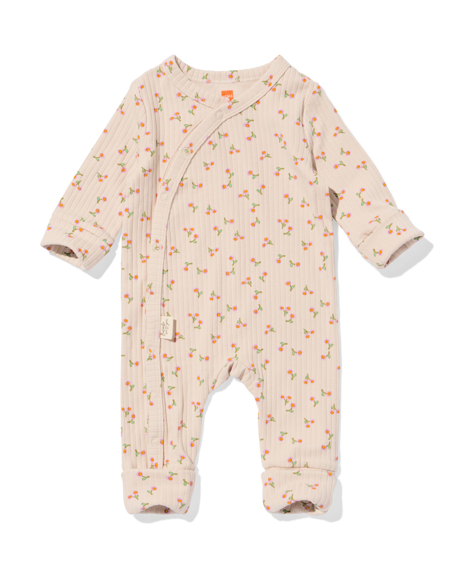 Newborn-Strampler zum Mitwachsen, LENZING&trade; ECOVERO&trade;-Viskose, gerippt, Blumen ecru ecru - 33446020ECRU - HEMA