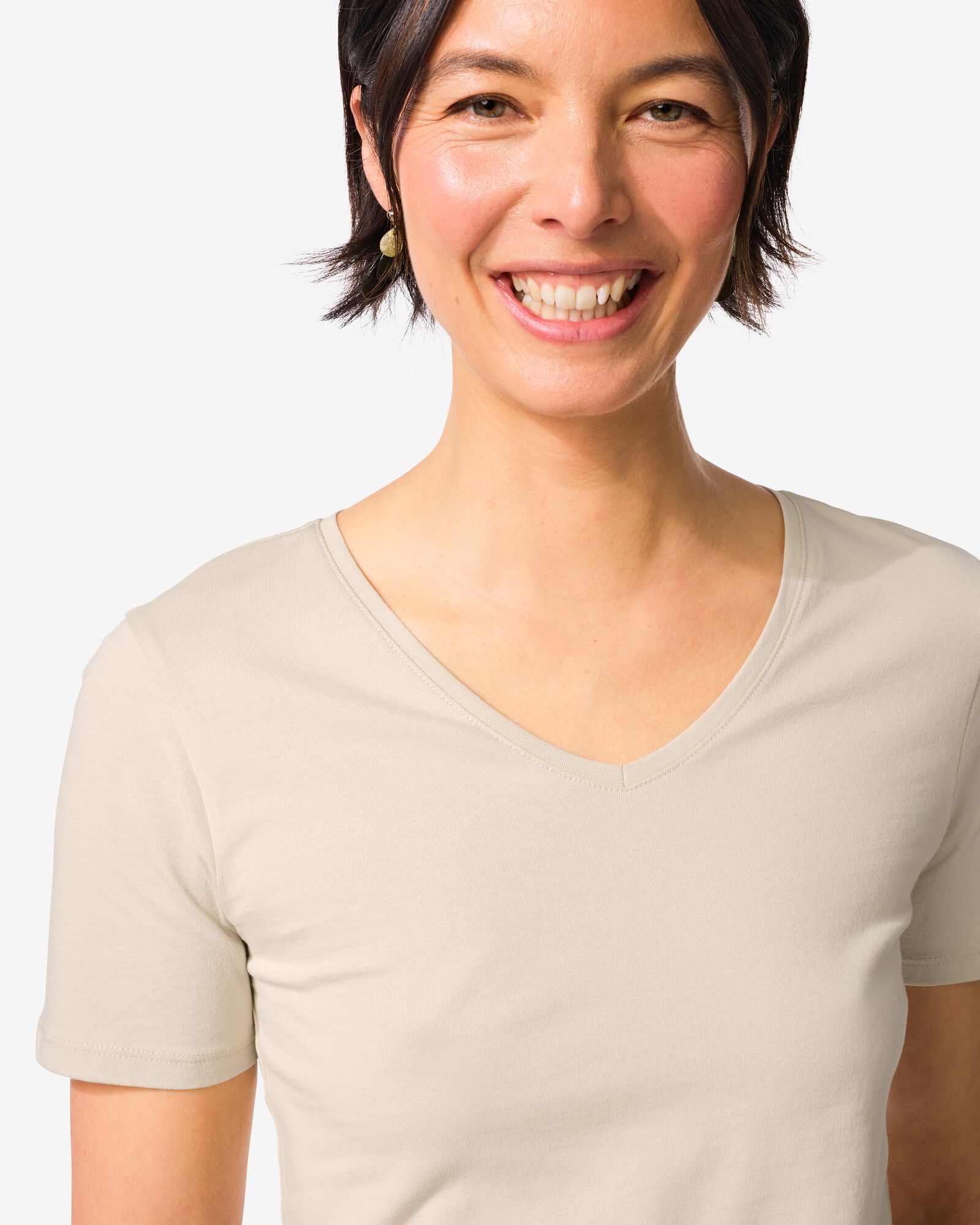 t-shirt femme slim fit col en v sable sable - 36310960SAND - HEMA
