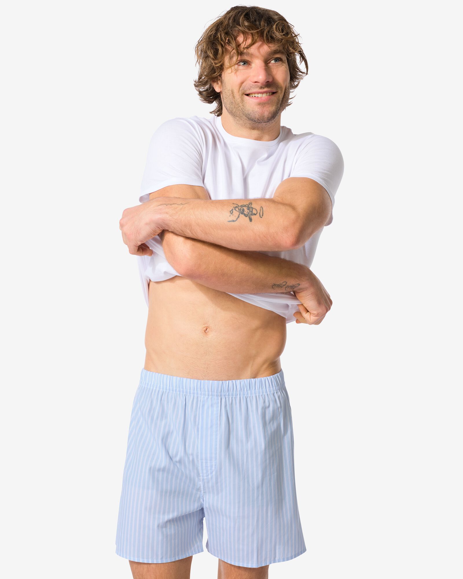 Lockere Herren-Boxershorts Streifen blau - 19190440BLUE - HEMA