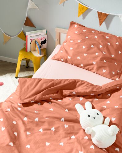 housse de couette enfant - 120x150 - coton doux coeurs terracotta - 5770050 - HEMA