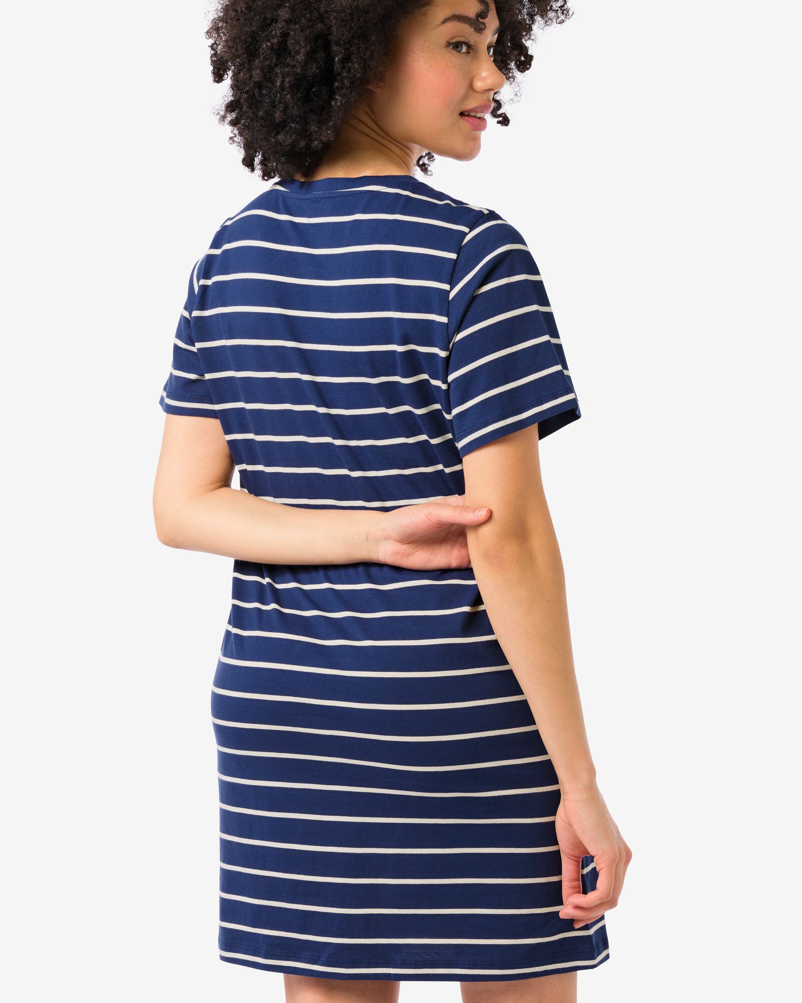 damesnachthemd katoen strepen donkerblauw S - 23420226 - HEMA