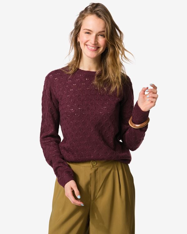 pull femme Golda ajour&eacute; bordeaux bordeaux - 36207610BURGUNDYRED - HEMA