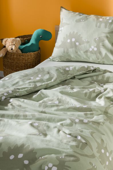 housse de couette tout-petits 120x150 cm coton doux dino verte - 5760049 - HEMA
