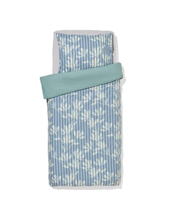 Bettbezug 140 &times; 200/220 cm, weiche Baumwolle, gestreift, gr&uuml;n-blau - 5720204 - HEMA