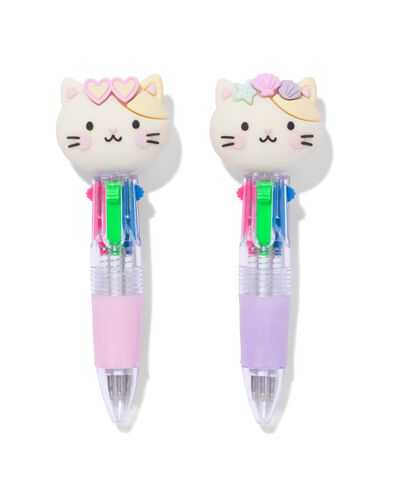 stylo multi-couleurs chat - 2 pi&egrave;ces - 14402109 - HEMA