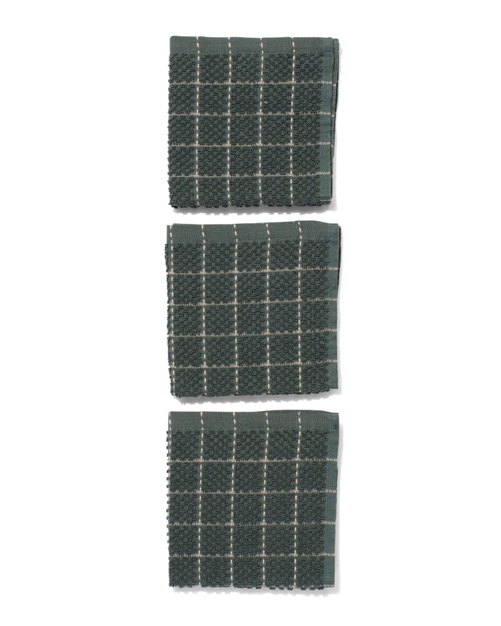 3 Spültücher, 30 x 30 cm, Baumwolle, grün kariert - 5490221 - HEMA