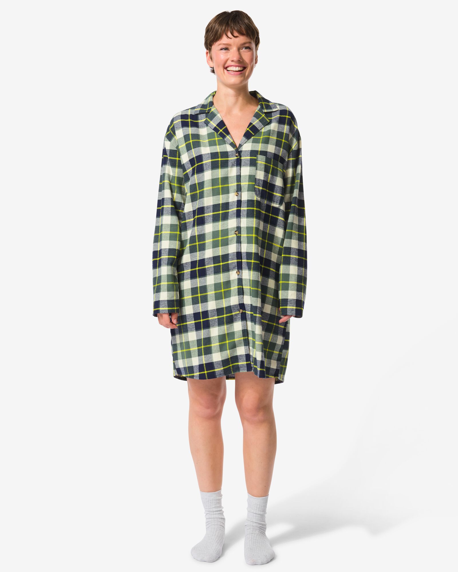 Damennachthemd aus Flanell, kariert dunkelblau dunkelblau - 23412015DARKBLUE - HEMA