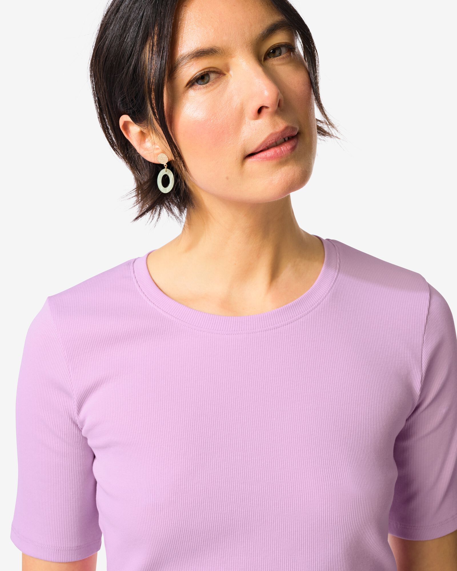 Damen-T-Shirt Clara, normale Passform, gerippt lila lila - 36310760LILAC - HEMA