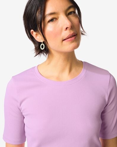 Damen-T-Shirt Clara, normale Passform, gerippt lila lila - 36310760LILAC - HEMA