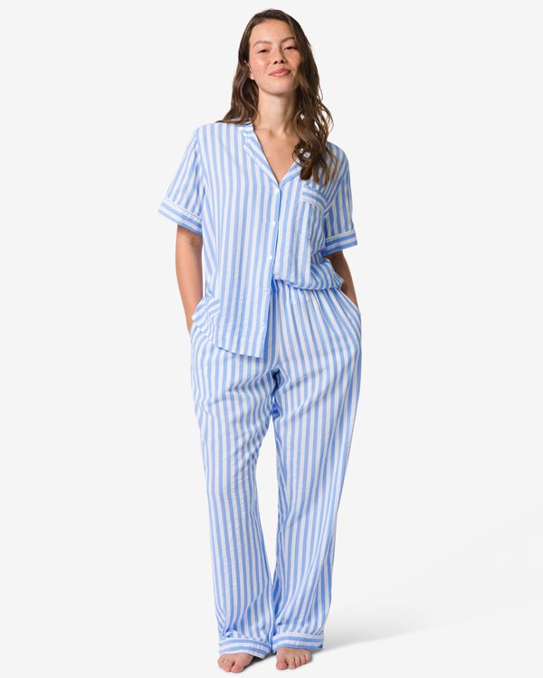 pantalon de pyjama femme seersucker rayures bleu bleu - 23401750BLUE - HEMA