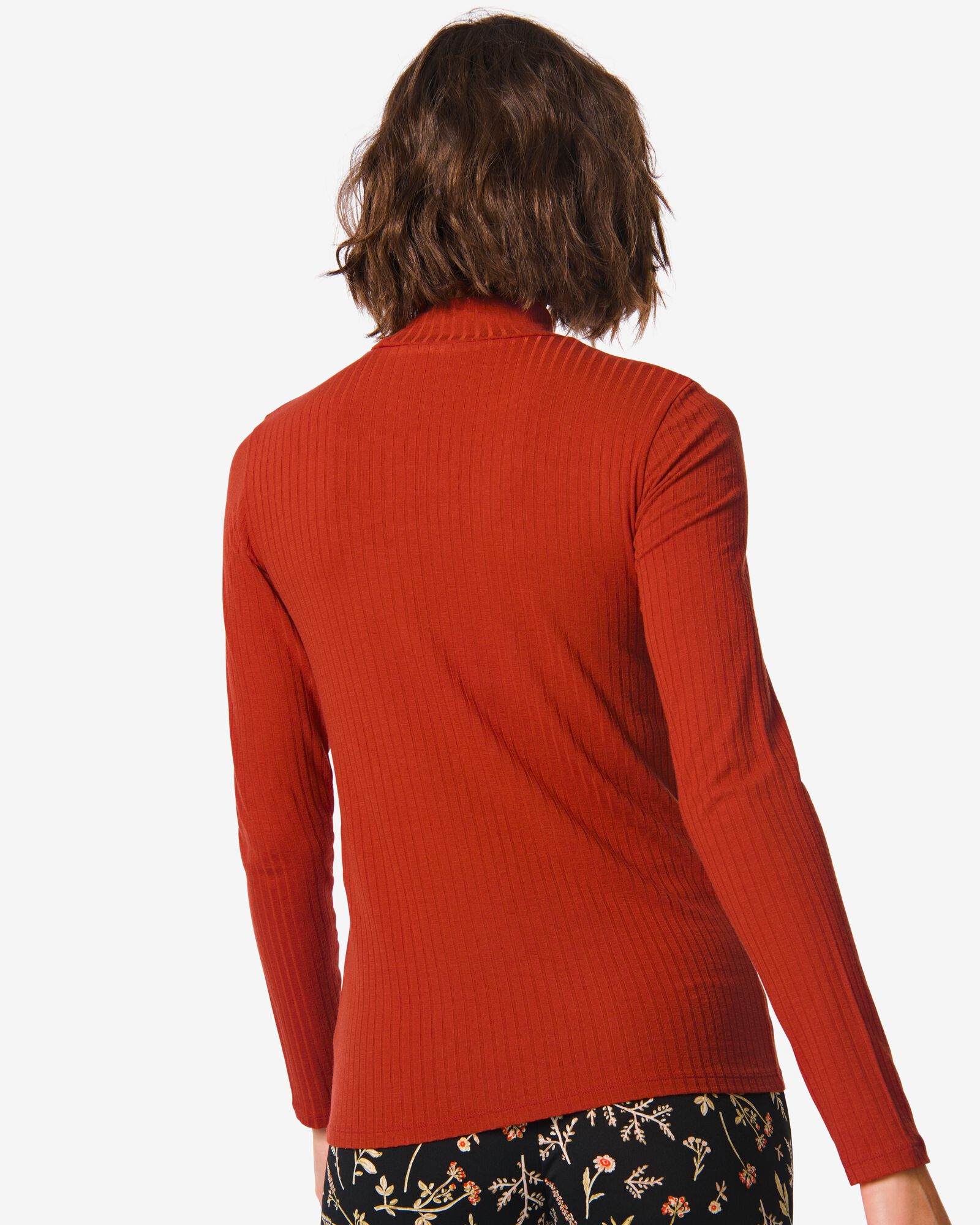 T-shirt manches longues côtelé rouge femme