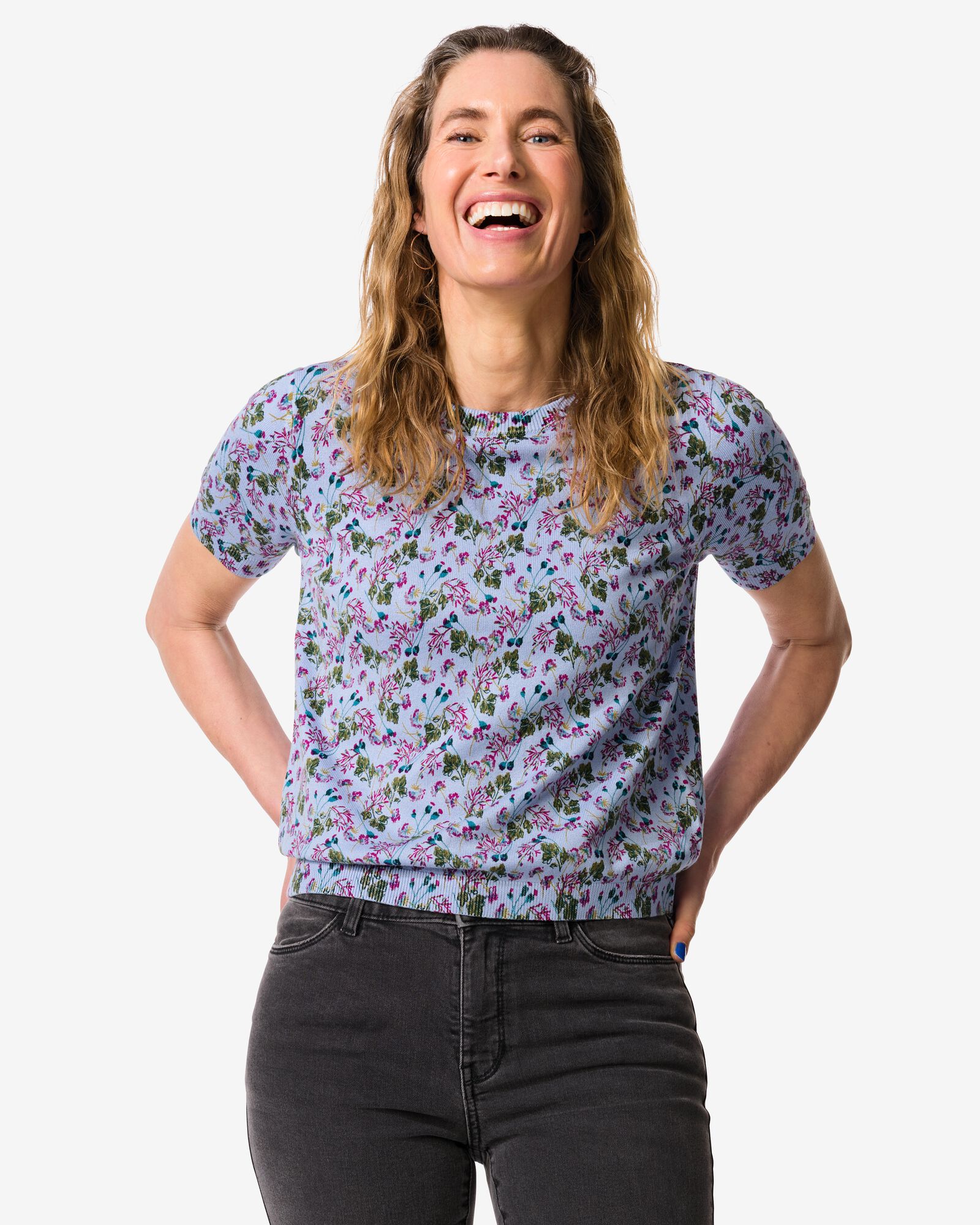 pull femme Fally maille fine fleurs bleu clair bleu clair - 36303460LIGHTBLUE - HEMA