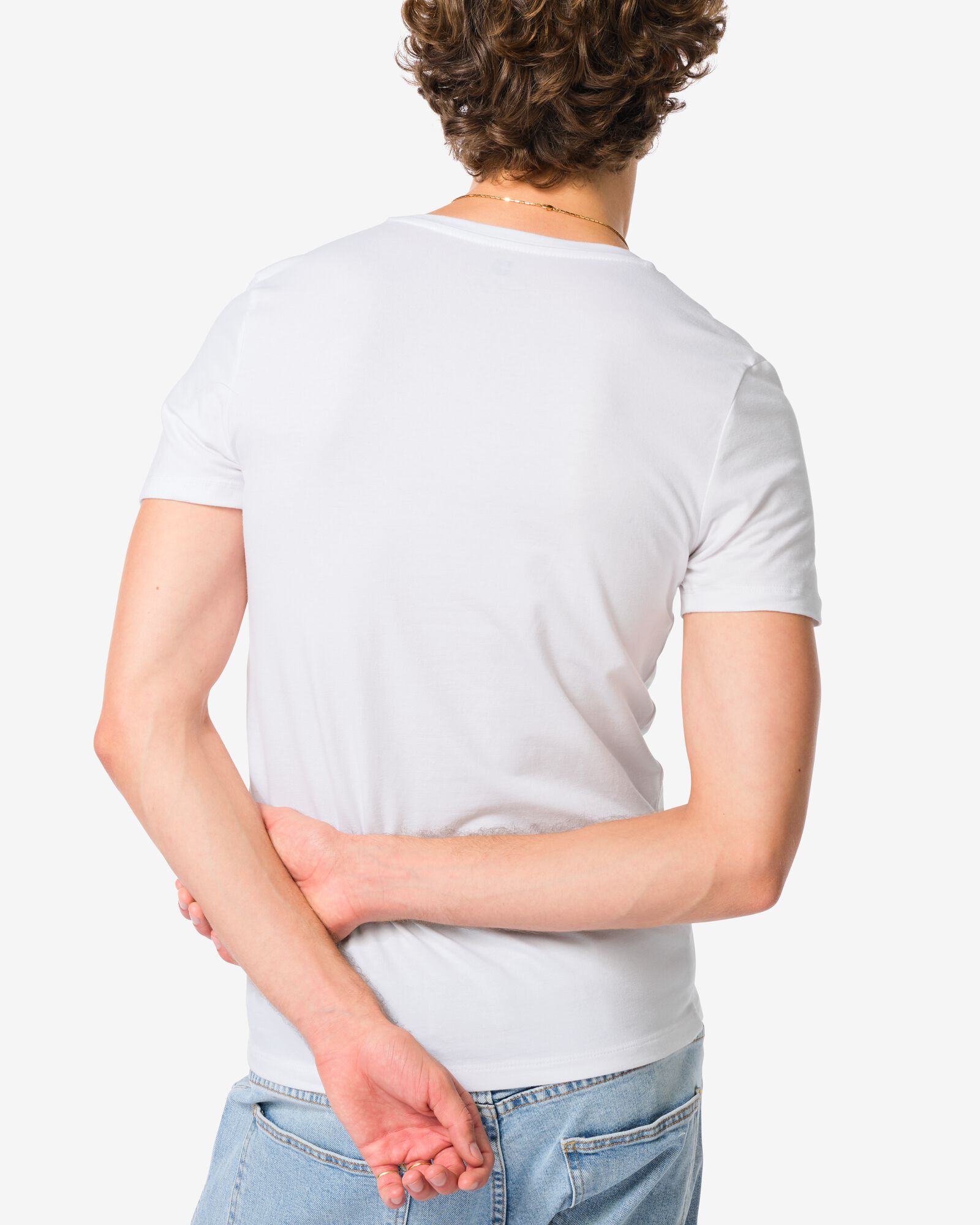 heren T-shirts slim fit diepe v-hals - 2 stuks wit wit - 34290660WHITE - HEMA