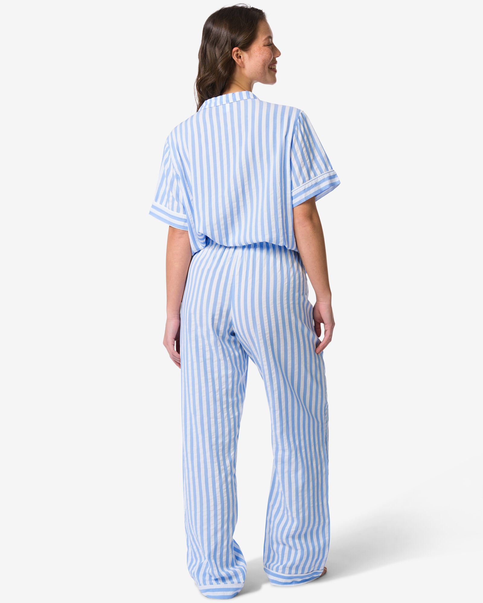 damespyjamabroek seersucker strepen blauw blauw - 23401750BLUE - HEMA