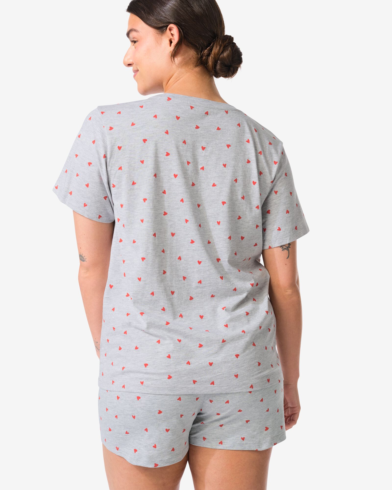 pyjacourt femme coton c&oelig;urs gris chin&eacute; - 23410335GREYMELANGE - HEMA