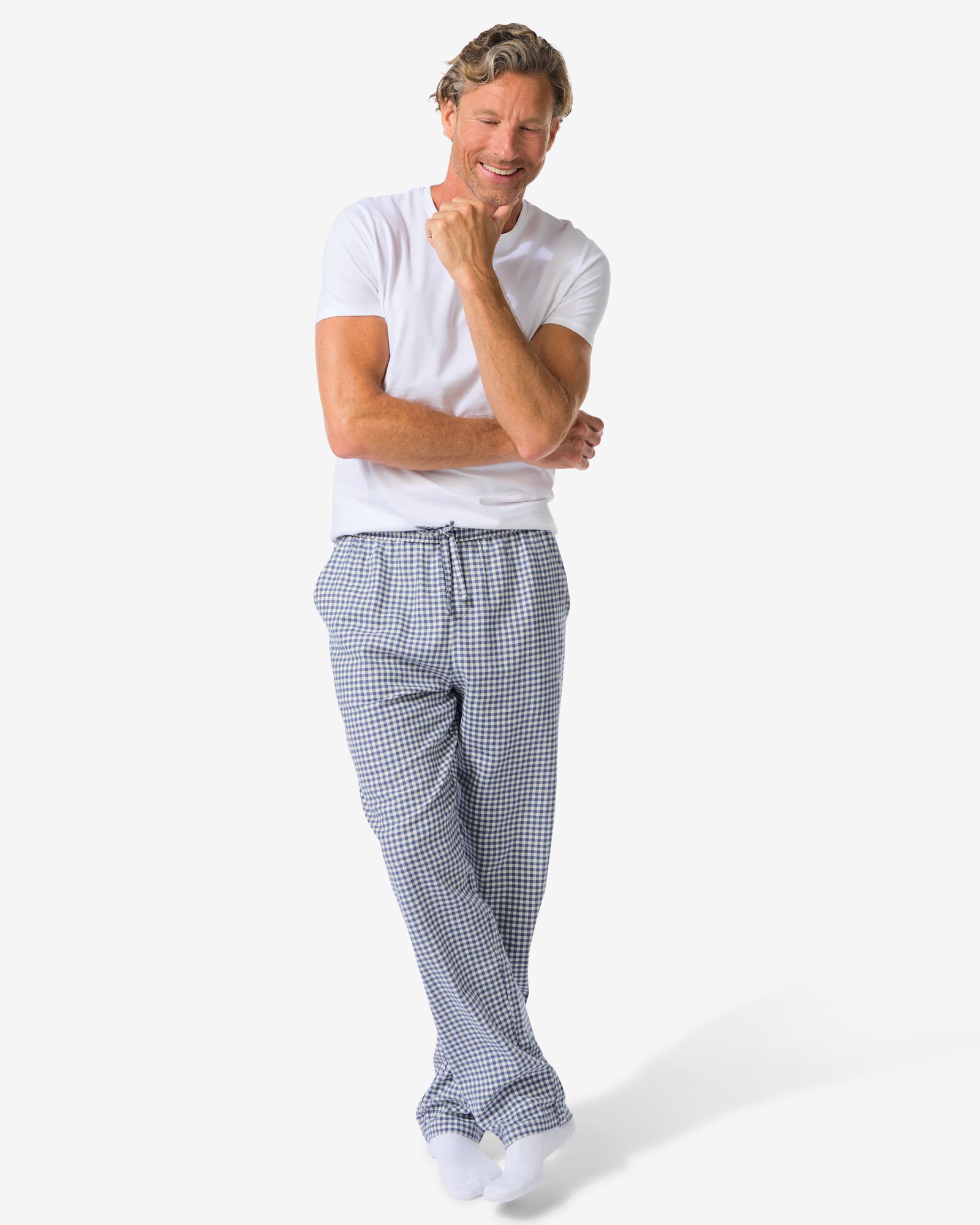 herenpyjamabroek flanel ruiten donkerblauw donkerblauw - 23675710DARKBLUE - HEMA