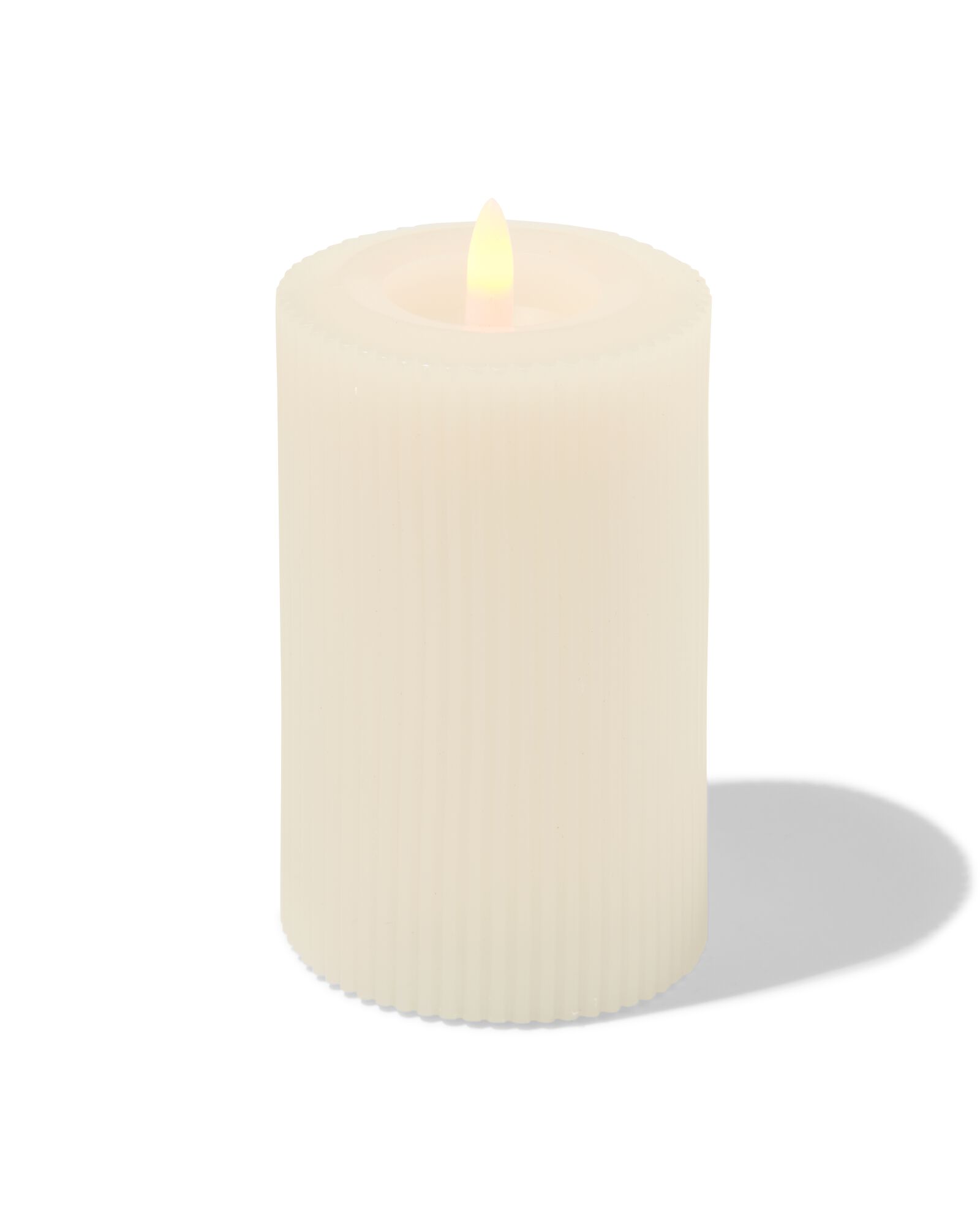 LED-Kerze, gerippt, Kerzenwachs, &Oslash; 7,5 x 12,5 cm, cremefarben - 13550060 - HEMA