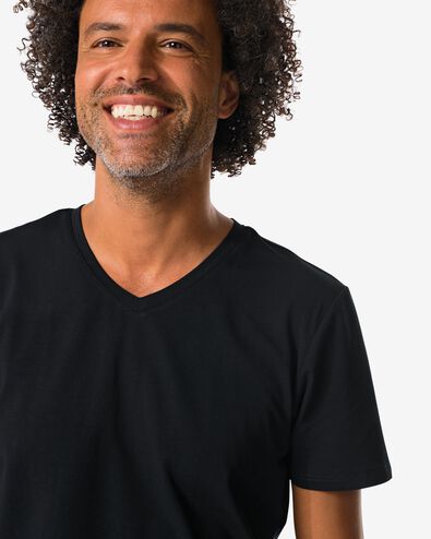 heren T-shirts slimfit v-hals - 2 stuks zwart zwart - 34290630BLACK - HEMA