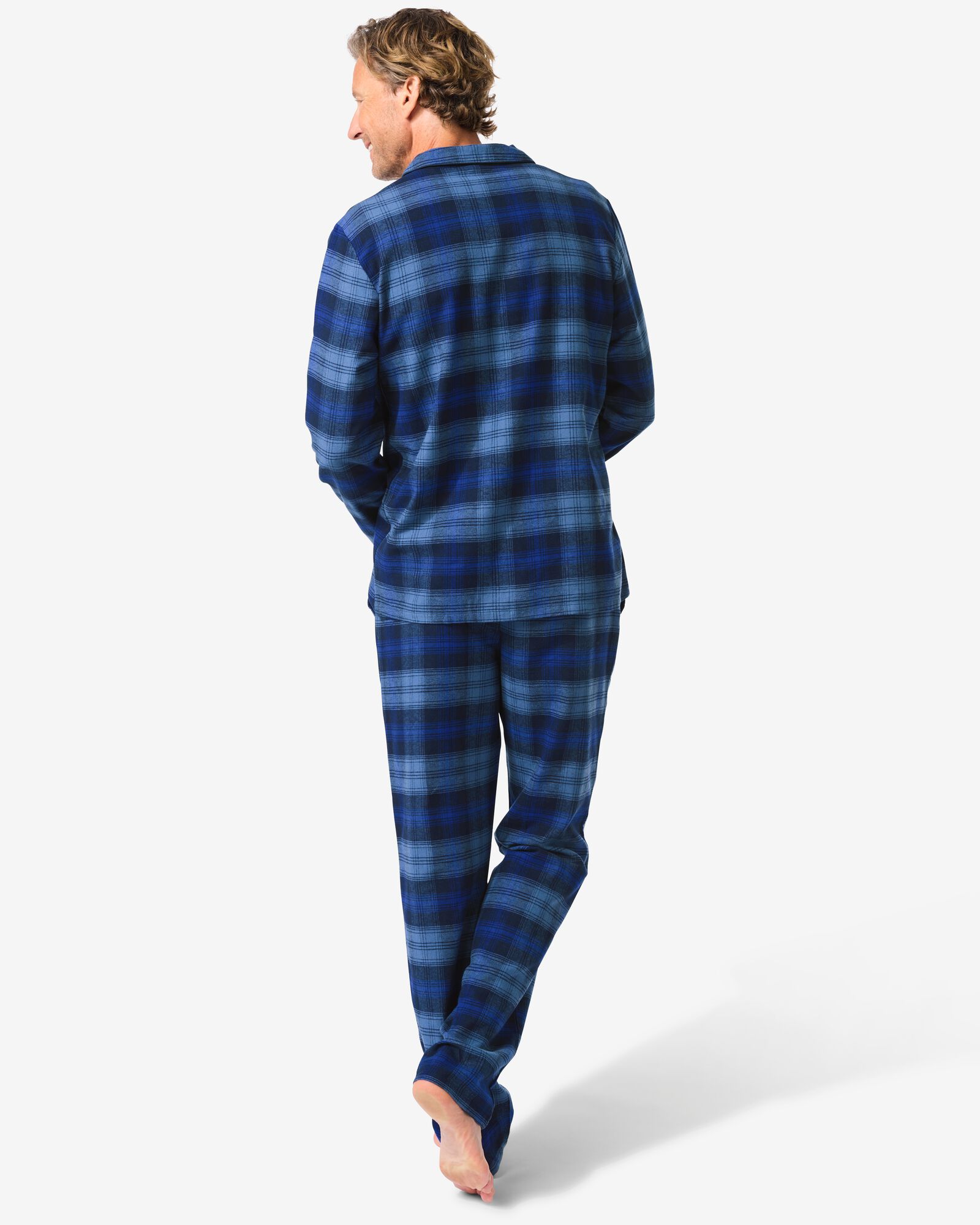 Herrenpyjama aus Flanell, kariert blau blau - 23634430BLUE - HEMA