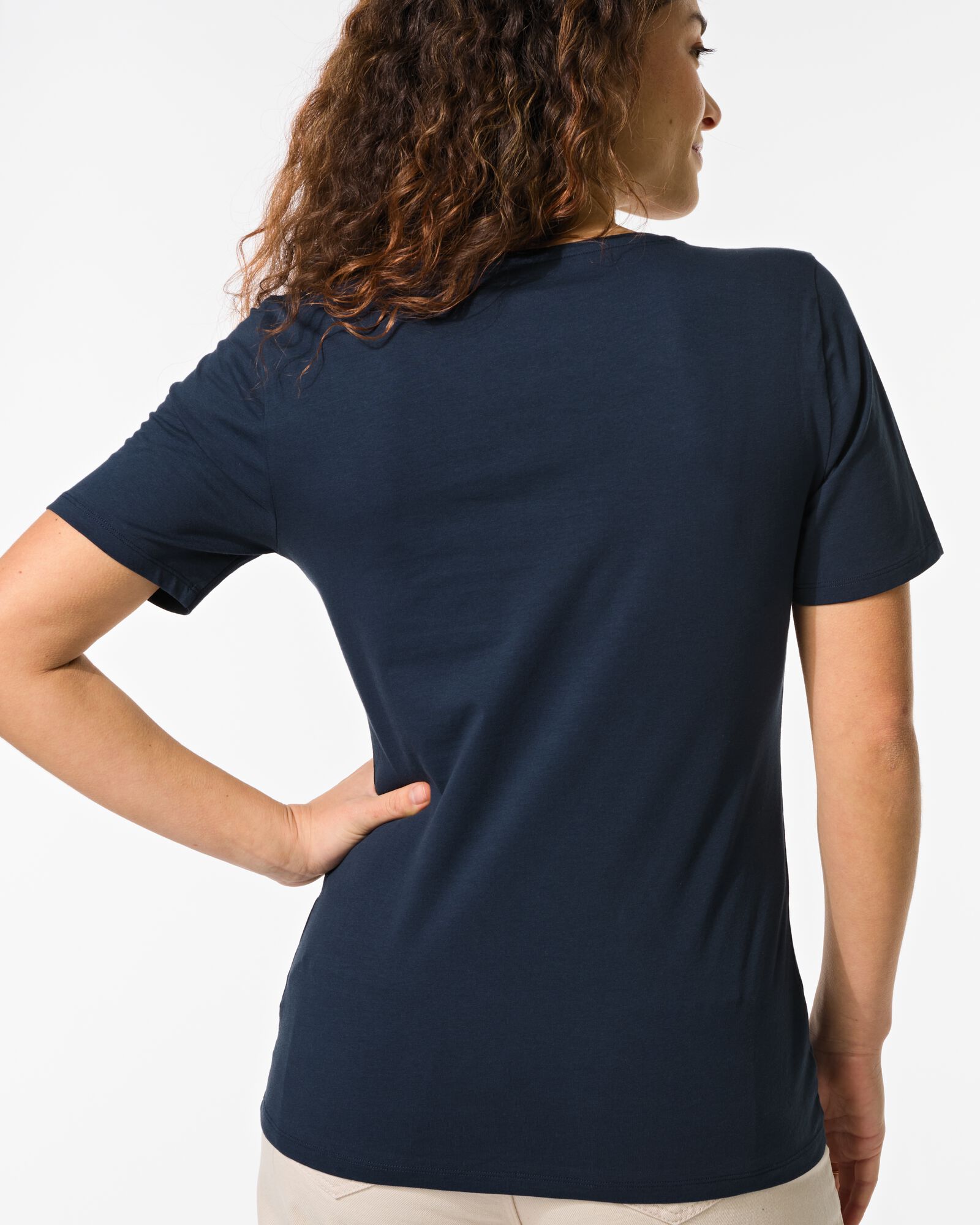 dames T-shirt slim fit o-hals donkerblauw donkerblauw - 36301080DARKBLUE - HEMA
