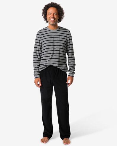 herenpyjama terry strepen zwart zwart - 23686620BLACK - HEMA