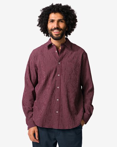 Herren-Oberhemd Maurice Seersucker Blockmuster bordeauxrot bordeauxrot - 2140050BURGUNDYRED - HEMA