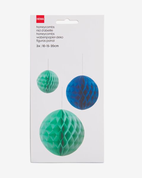3 décorations en papier alvéolé ballon bleu vert - 14230226 - HEMA