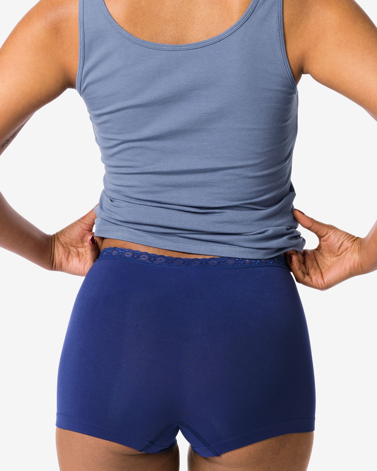 boxer femme sans coutures microfibre avec dentelle bleu fonc&eacute; bleu fonc&eacute; - 19641604DARKBLUE - HEMA