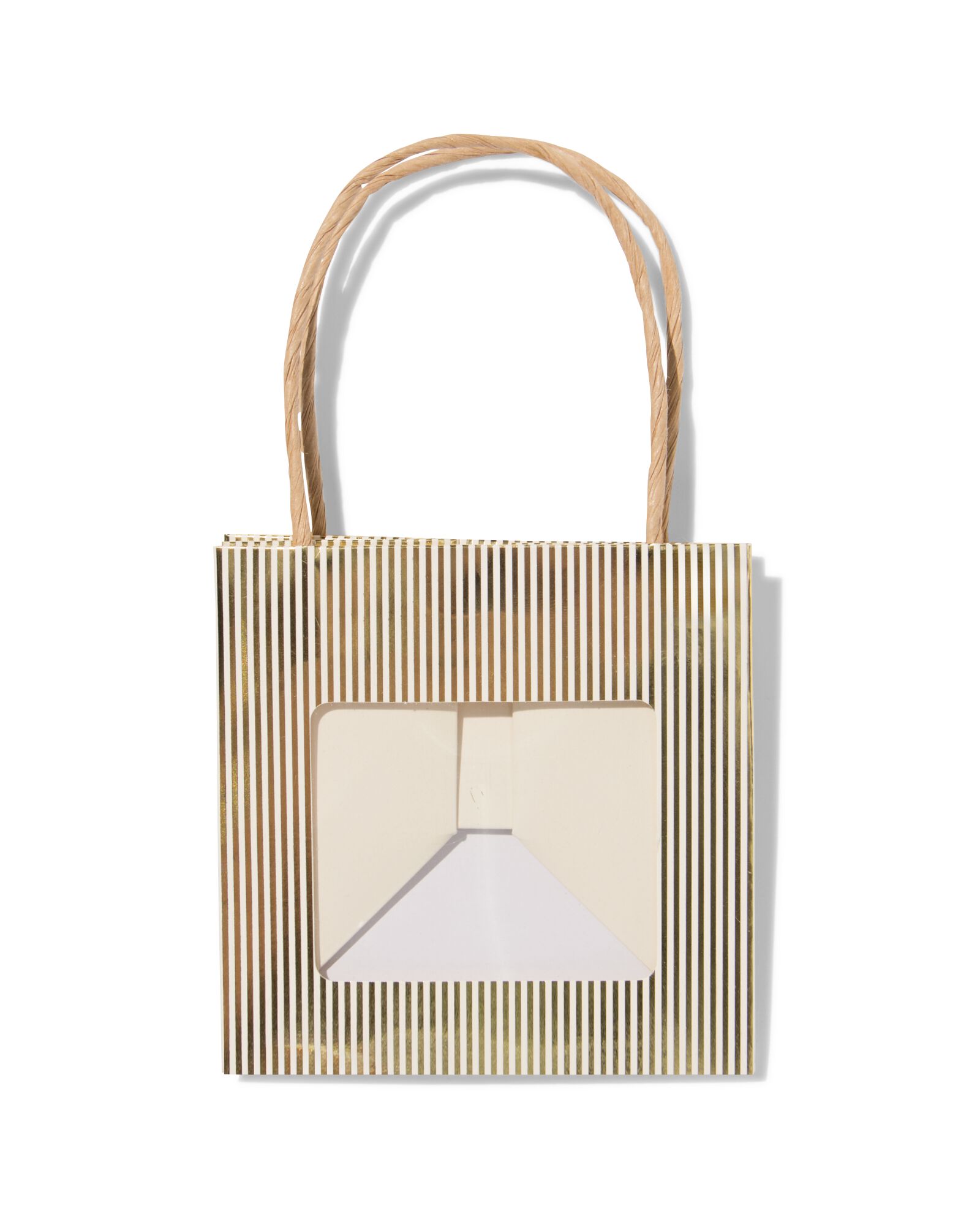 cadeautasje met venster 10x11x11cm wit strepen goud - 61100429 - HEMA