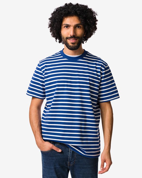 t-shirt homme Elias coupe d&eacute;contract&eacute;e rayures bleu bleu - 2129840BLUE - HEMA