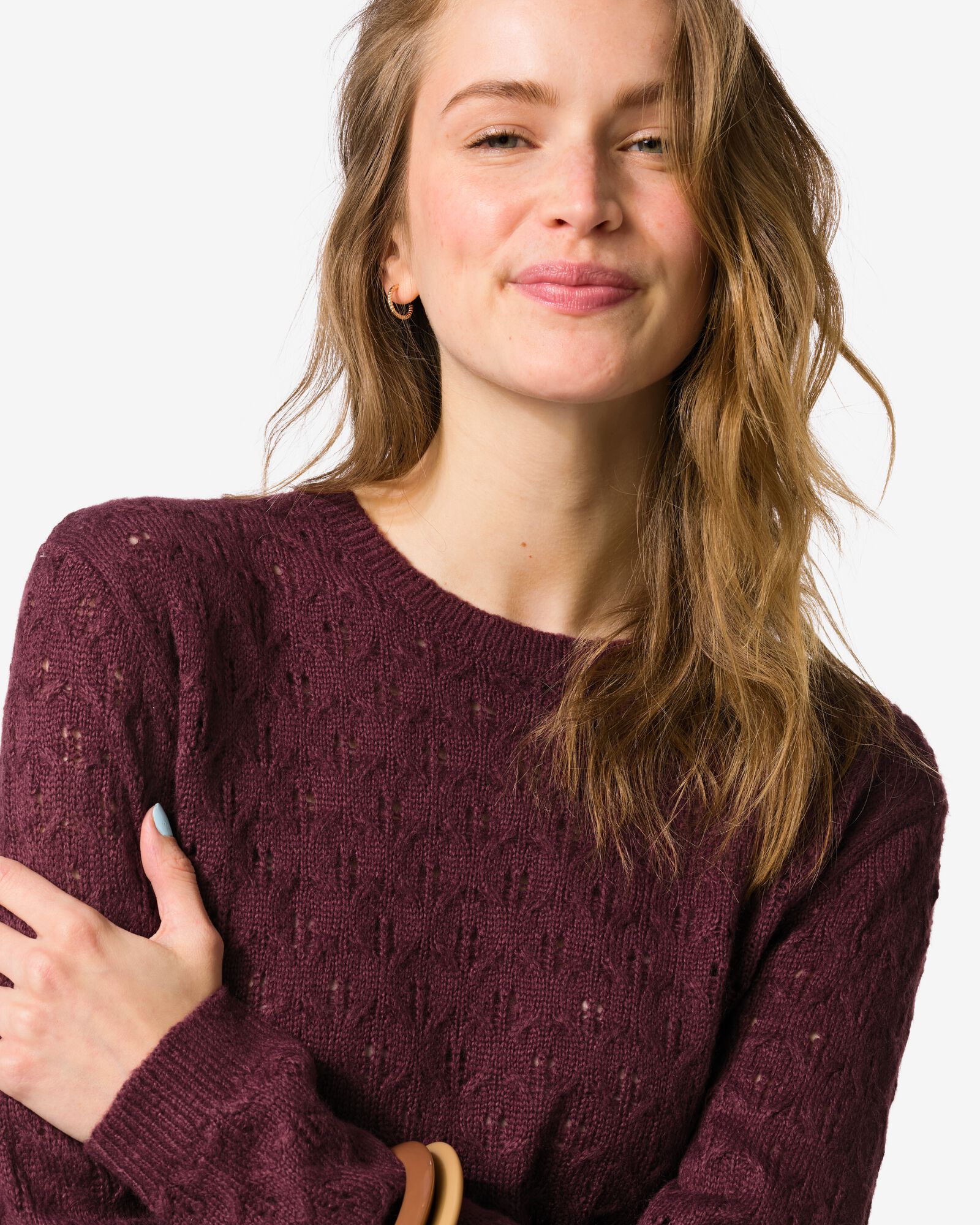 pull femme Golda ajour&eacute; bordeaux bordeaux - 36207610BURGUNDYRED - HEMA