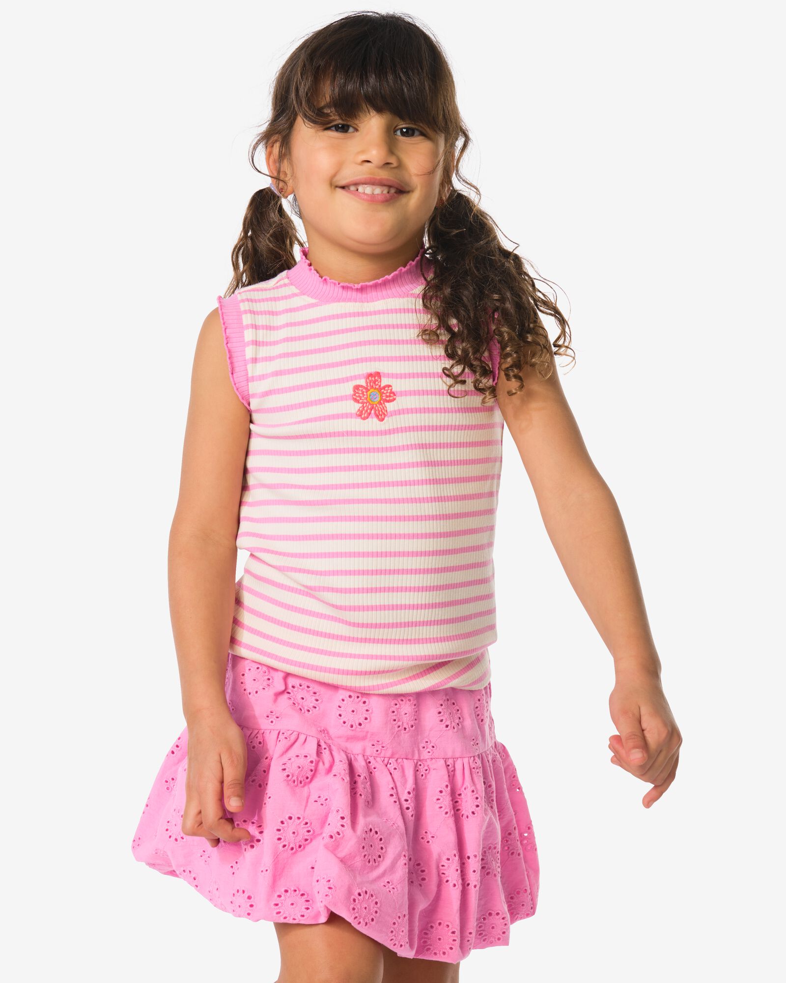 maillot de corps enfant c&ocirc;tel&eacute; rayures fleurs rose rose - 30827214PINK - HEMA