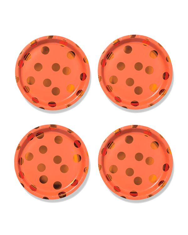 bordjes ⌀23cm papier oranje stippen - 4 stuks - 60800512 - HEMA