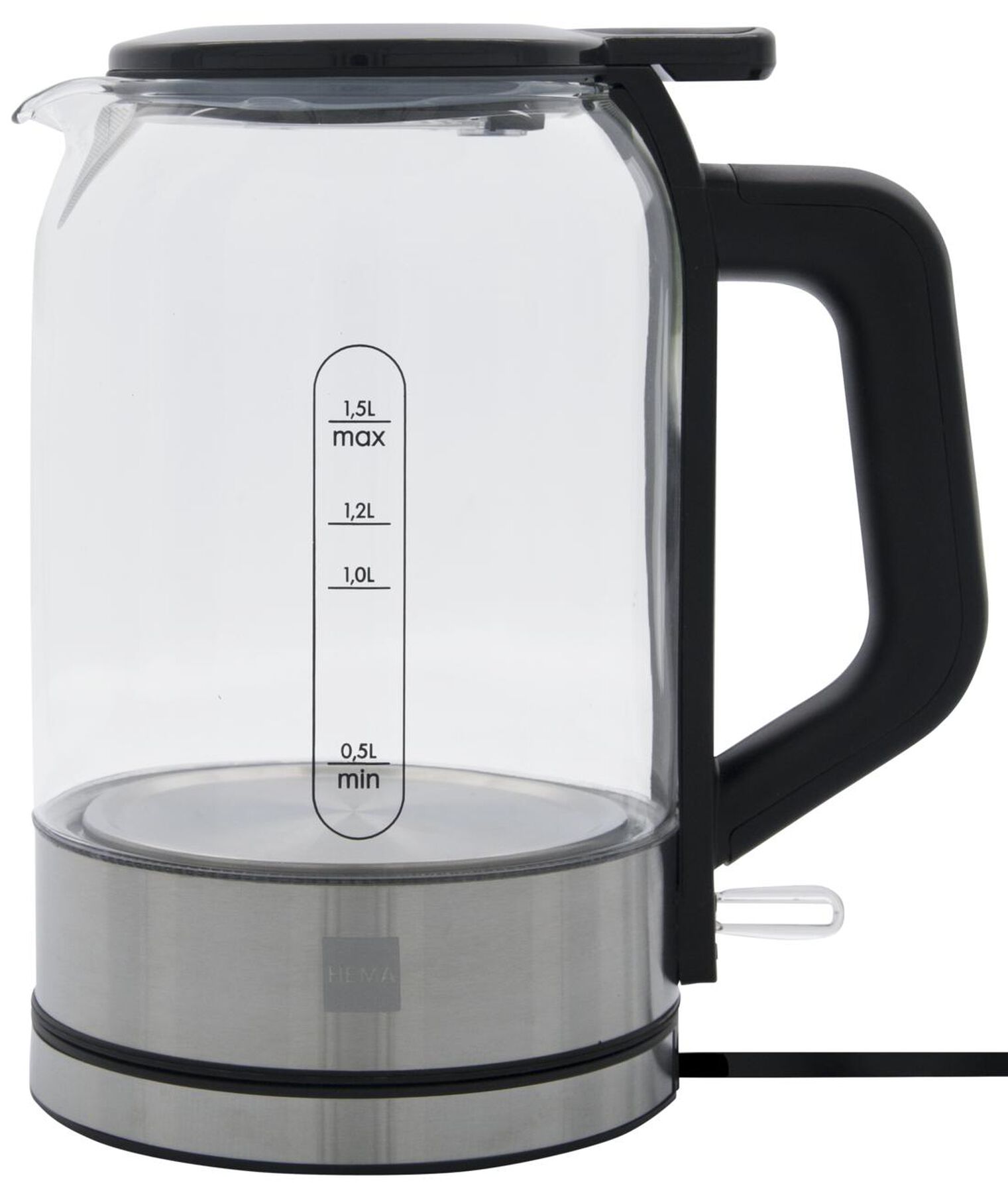 Bourgini Glazen Waterkoker 1.5L Zwart/Transparant