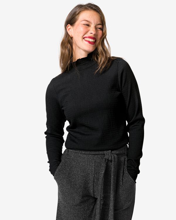 dames top Dewi crinkle zwart zwart - 36206170BLACK - HEMA
