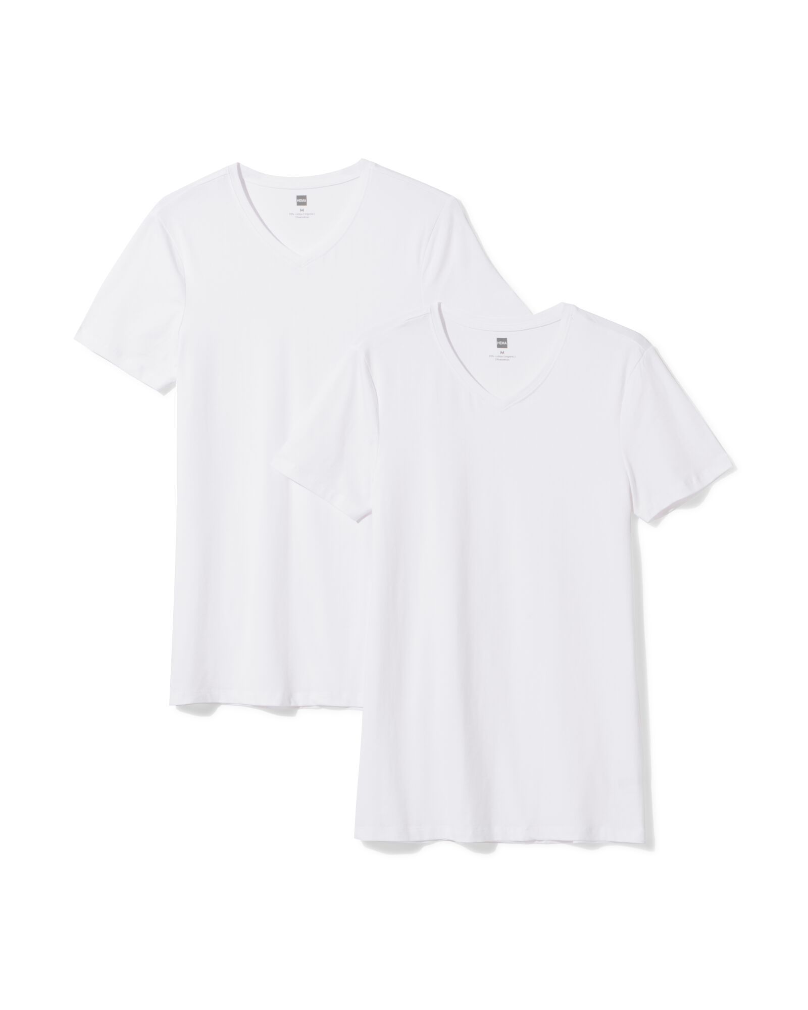 heren T-shirts slimfit v-hals extra lang - 2 stuks wit wit - 34290640WHITE - HEMA