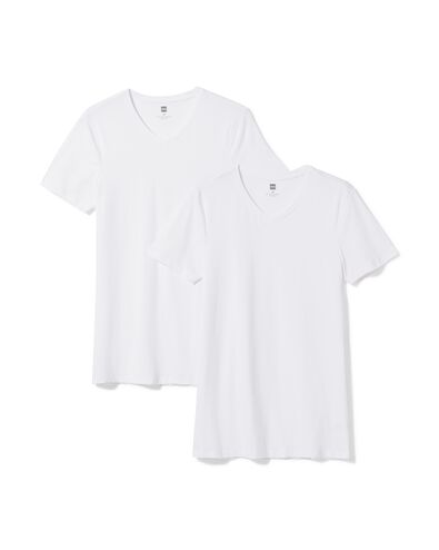 heren T-shirts slimfit v-hals extra lang - 2 stuks wit wit - 34290640WHITE - HEMA